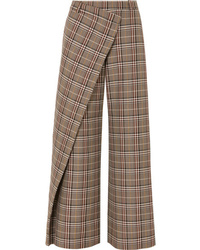Pantaloni larghi di lana a quadri marroni