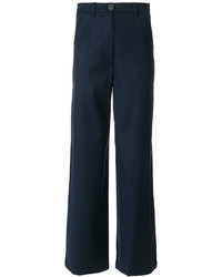 Pantaloni larghi di lana blu scuro di Semi-Couture