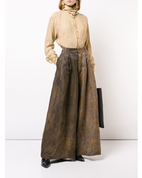 Pantaloni larghi di lino a fiori marroni di Uma Wang
