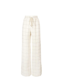 Pantaloni larghi di lino a quadri beige di Zimmermann