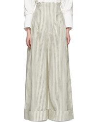 Pantaloni larghi di lino a righe verticali bianchi