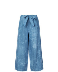 Pantaloni larghi di lino azzurri di Raquel Allegra