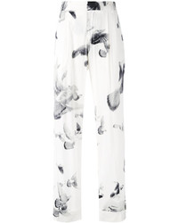 Pantaloni larghi di seta stampati bianchi di A.F.Vandevorst