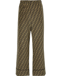 Pantaloni larghi di seta stampati marroni