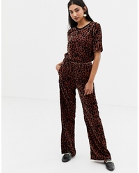 Pantaloni larghi di velluto leopardati marrone scuro di In Wear