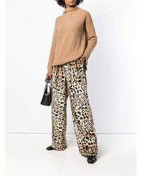 Pantaloni larghi in pelle leopardati marrone chiaro di Michel Klein
