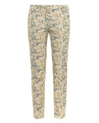 Pantaloni skinny a fiori beige