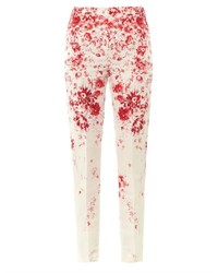 Pantaloni skinny a fiori bianchi e rossi