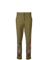 Pantaloni skinny a fiori verde oliva