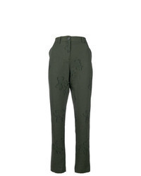 Pantaloni skinny a fiori verde scuro