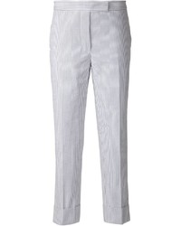Pantaloni skinny a righe verticali bianchi e blu scuro di Thom Browne