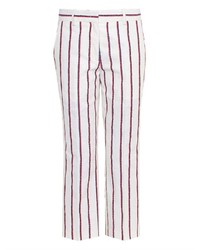 Pantaloni skinny a righe verticali bianchi e rossi