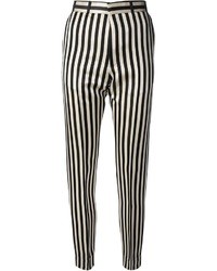 Pantaloni skinny a righe verticali neri e bianchi di Petar Petrov