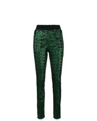 Pantaloni skinny con paillettes verde scuro