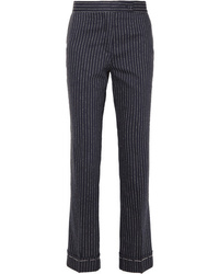 Pantaloni skinny di lana a righe verticali blu scuro