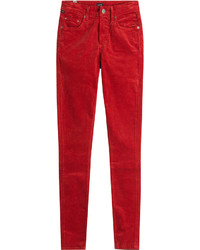 Pantaloni skinny di velluto rossi