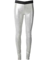 Pantaloni skinny in pelle argento