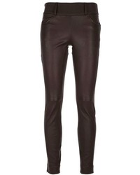 Pantaloni skinny in pelle marrone scuro di Brunello Cucinelli