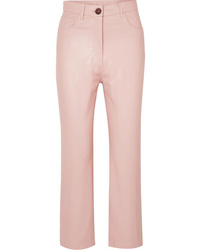Pantaloni skinny in pelle rosa di Nanushka
