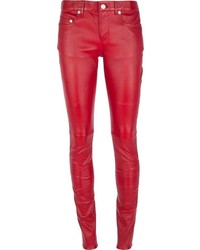 Pantaloni skinny in pelle rossi di Saint Laurent