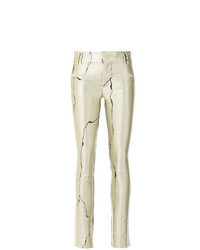Pantaloni skinny in pelle stampati beige