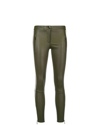 Pantaloni skinny in pelle verde oliva di Arma