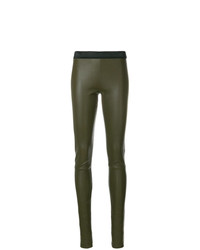 Pantaloni skinny in pelle verde oliva di Drome