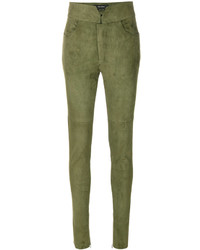 Pantaloni skinny in pelle verde oliva di Isabel Marant