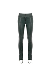 Pantaloni skinny in pelle verde scuro di Andrea Bogosian
