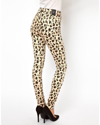 Pantaloni skinny leopardati marrone chiaro di One Teaspoon