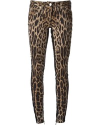 Pantaloni skinny leopardati marrone chiaro di Roberto Cavalli