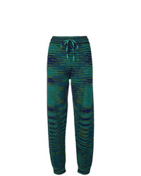 Pantaloni sportivi a righe orizzontali verde scuro di M Missoni
