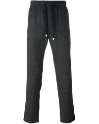Pantaloni sportivi di lana a quadri grigio scuro di Dolce & Gabbana