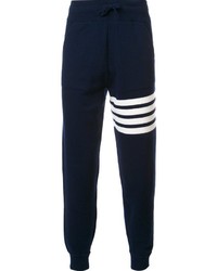 Pantaloni sportivi di lana a righe orizzontali blu scuro di Thom Browne