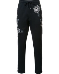 Pantaloni sportivi di lana ricamati blu scuro di Dolce & Gabbana