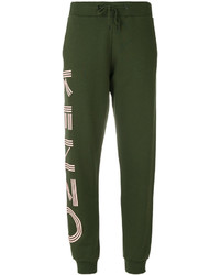 Pantaloni sportivi in pelle stampati verde scuro di Kenzo