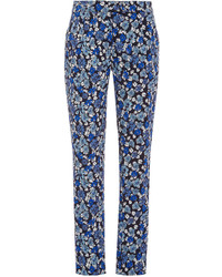 Pantaloni stretti in fondo a fiori blu