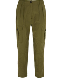 Pantaloni stretti in fondo a pieghe verde oliva