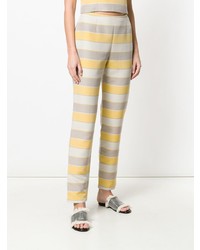 Pantaloni stretti in fondo a righe orizzontali beige di Giorgio Armani Vintage