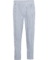 Pantaloni stretti in fondo a righe verticali bianchi e blu