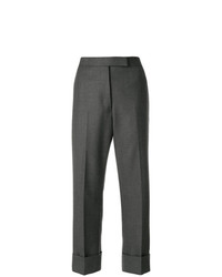 Pantaloni stretti in fondo di lana grigio scuro di Thom Browne