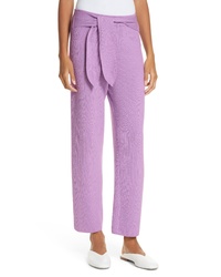 Pantaloni stretti in fondo di lana lavorati a maglia viola chiaro