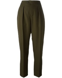 Pantaloni stretti in fondo di lana verde oliva