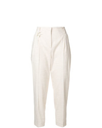 Pantaloni stretti in fondo di lino beige di Lorena Antoniazzi