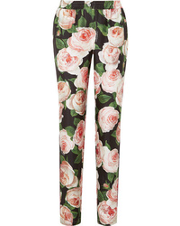 Pantaloni stretti in fondo di seta a fiori rosa