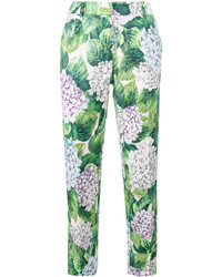 Pantaloni stretti in fondo di seta stampati verdi di Dolce & Gabbana