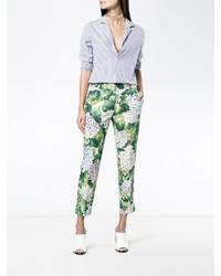 Pantaloni stretti in fondo di seta stampati verdi di Dolce & Gabbana