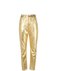 Pantaloni stretti in fondo in pelle dorati