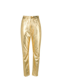 Pantaloni stretti in fondo in pelle dorati di Philosophy di Lorenzo Serafini