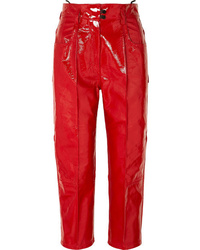 Pantaloni stretti in fondo in pelle rossi di Petar Petrov